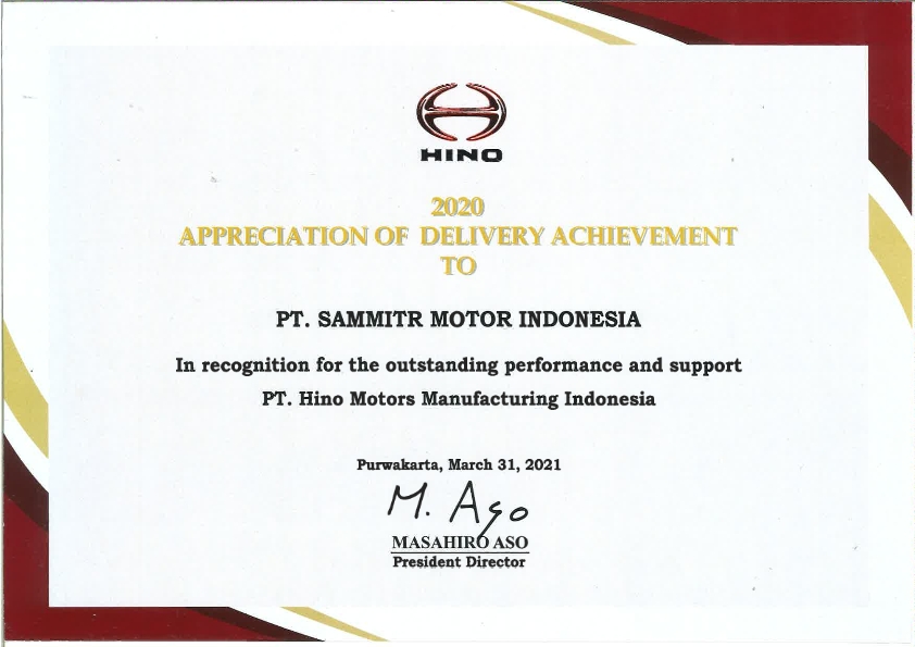 certificate PT Hino Manufacturing Indonesia